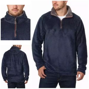 Trinity 1/4 Zip Long Pile Fleece Plush Pullover Dark Blue